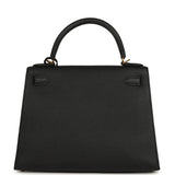 Pre-owned Hermes Kelly Sellier 28 Black Epsom Gold Hardware