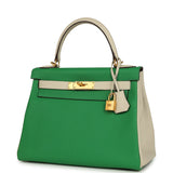 Pre-owned Hermes Special Order (HSS) Kelly Retourne 28 Bambou and Craie Togo Brushed Gold Hardware
