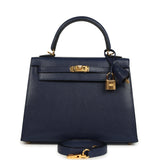 Hermes Kelly Sellier 25 Bleu Saphir Chevre Chamkila Palladium Hardware