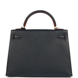Pre-owned Hermes Kelly Sellier 32 Bleu Indigo and Rouge H Contour Epsom Gold Hardware