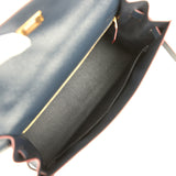 Pre-owned Hermes Kelly Sellier 32 Bleu Indigo and Rouge H Contour Epsom Gold Hardware