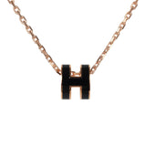 Hermes Mini Pop H Pendant Necklace Black Enamel Lacquered Rose Gold Hardware