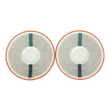 Hermes "Tressages Equestres" Orange, White and Blue Porcelain Coffee Cup & Saucer Set of 2