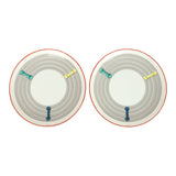 Hermes "Tressages Equestres" Orange, White and Blue Porcelain Dessert Plate Set of 2
