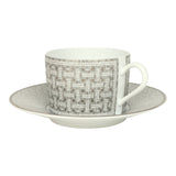 Hermes "Mosaique Au 24" White & Grey Porcelain Tea Cup and Saucer Set