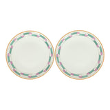 Hermes En Contrepoint White, Pink, Green Porcelain Bread and Butter Plate Set of 2