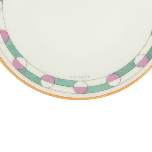 Hermes En Contrepoint White, Pink, Green Porcelain Bread and Butter Plate Set of 2