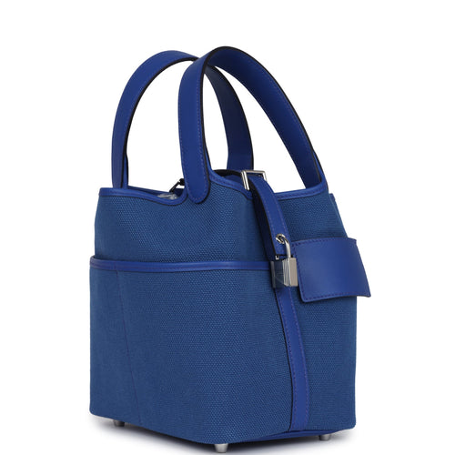 Hermes Picotin Cargo 18 Bleu Royal Swift and Toile Canvas Palladium Hardware