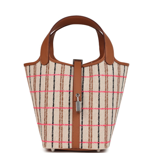 Hermes Picotin Lock 18 Gold, Ecru-Beige, Rose Pop, Black Toile H and Fauve Swift and Toile H Palladium Hardware