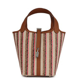 Hermes Stripe Picotin Lock 18 Gold Swift and Ecru-Beige, Rose Pop, Black and Fauve Toile H Canvas Palladium Hardware