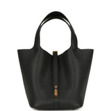 Hermes Picotin Lock 22 Black Clemence Gold Hardware