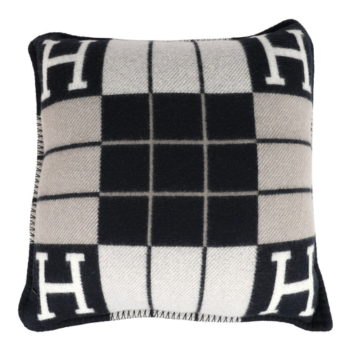 Hermes "Avalon III" Ecru and Black Signature H Pillow PM Single