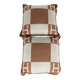 Hermes "Avalon" Signature H Cushion PM Ecru and Camel Set