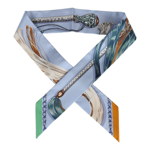 Hermes "Cavalcades" Bleu Ciel Silk Twilly