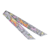 Hermes "Mille et Un Lapins" Gris Perle, Rose, Jaune Silk Twilly