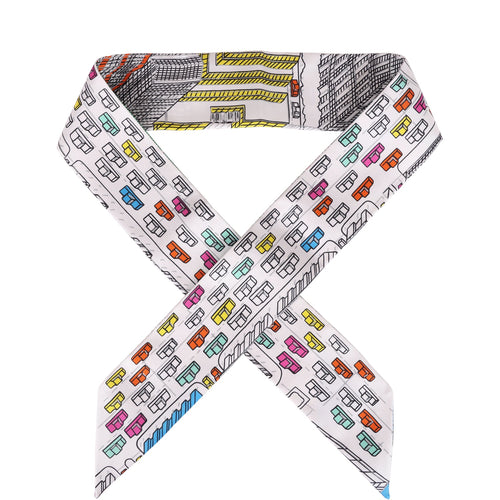 Hermes "Pantin City" White Silk Twilly