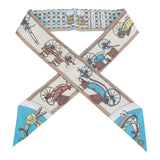 Hermes "Les Voitures Nouvelle" Vert Amande, Bleu Glacier and Beige Silk Twilly