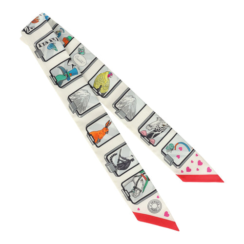 Hermes "Story" Rouge Multi Silk Twilly Pair