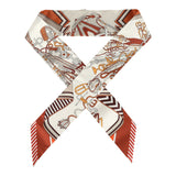 Hermes "Bouquets Sellier" Blanc, Alezan and Etoupe Multi Silk Twilly Pair