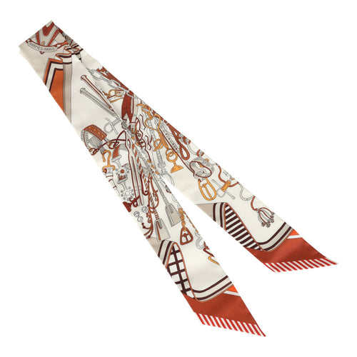 Hermes "Bouquets Sellier" Blanc, Alezan and Etoupe Multi Silk Twilly Pair