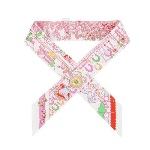 Hermes "Pony Pit Stop" Blanc, Rose and Multi Silk Twilly Pair