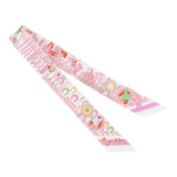 Hermes "Pony Pit Stop" Blanc, Rose and Multi Silk Twilly Pair