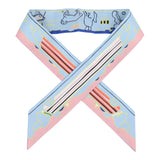 Hermes "Les Chiens Parisiens" Jaune, Bleu Ciel and Rose Multi Silk Twilly Pair