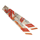 Hermes "Mors A Jouets Chemise" Orange Cuit, Beige and Corail Multi Silk Twilly Pair