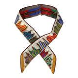 Hermes "Les Sangles" Forever Vert, Miel and Rouge Multi Silk Twilly Pair