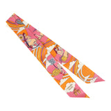 Hermes "Carres Volants" Orange, Rose, Malaba Multi Silk Twilly
