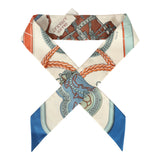 Hermes "Grand Apparat" Creme, Bleu, Terracotta Multi Silk Twilly Pair