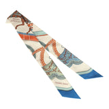 Hermes "Grand Apparat" Creme, Bleu, Terracotta Multi Silk Twilly Pair