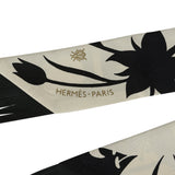 Hermes "Bouquet Final" Cream and Black Fringe Silk Twilly