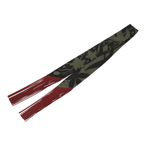 Hermes "Bouquet Final" Vert Loden and Black Fringe Silk Twilly