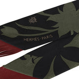 Hermes "Bouquet Final" Vert Loden and Black Fringe Silk Twilly