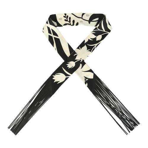 Hermes "Bouquet Final" Cream and Black Fringe Silk Twilly