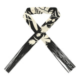 Hermes "Bouquet Final" Cream and Black Fringe Silk Twilly