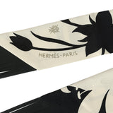 Hermes "Bouquet Final" Cream and Black Fringe Silk Twilly
