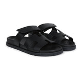 Hermes Chypre Techno Sandals Black Calfskin Palladium Hardware 37 EU