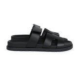 Hermes Chypre Techno Sandals Black Calfskin Palladium Hardware 37 EU