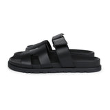 Hermes Chypre Techno Sandals Black Calfskin Palladium Hardware 37 EU