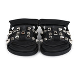 Hermes Chypre Techno Sandals Black Studded Calfskin Palladium Hardware 37.5 EU