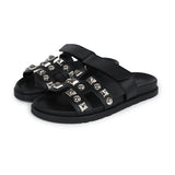 Hermes Chypre Techno Sandals Black Studded Calfskin Palladium Hardware 37.5 EU