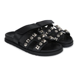 Hermes Chypre Techno Sandals Black Studded Calfskin Palladium Hardware 37.5 EU