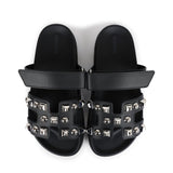 Hermes Chypre Techno Sandals Black Studded Calfskin Palladium Hardware 37.5 EU