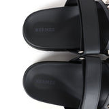 Hermes Chypre Techno Sandals Black Studded Calfskin Palladium Hardware 37.5 EU