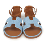Hermes Santorini Sandals Bleu Clair and Naturel Denim Palladium Hardware 38 EU