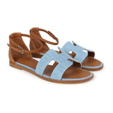 Hermes Santorini Sandals Bleu Clair and Naturel Denim Palladium Hardware 38 EU