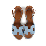 Hermes Santorini Sandals Bleu Clair and Naturel Denim Palladium Hardware 38 EU