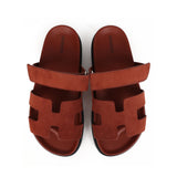 Hermes Chypre Techno Sandals Maroon Muscavado Suede Palladium Hardware 38.5 EU above